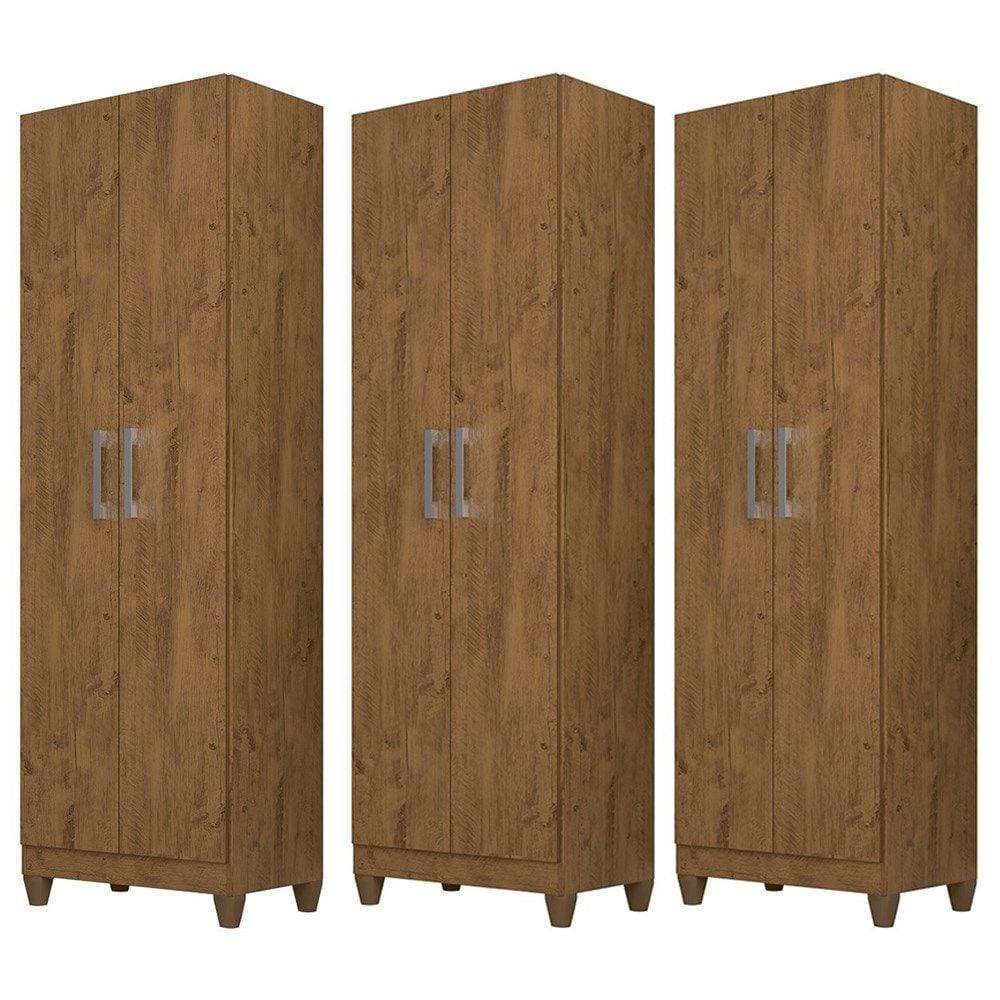 Kit 3 Armários Multiuso Organizador 2 Portas Astrid M07 Castanho Wood - Mpozenato