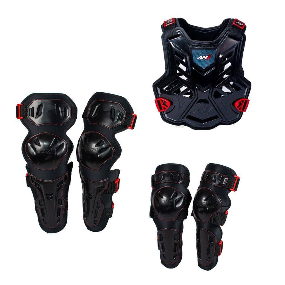 Kit Joelheira Cotoveleira Colete Amx Control Motocross