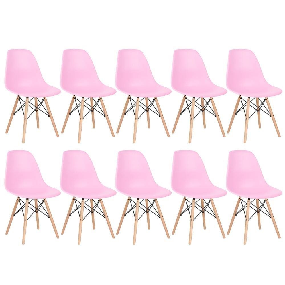 Kit - 10 x cadeiras Charles Eames Eiffel DSW - Base de madeira clara