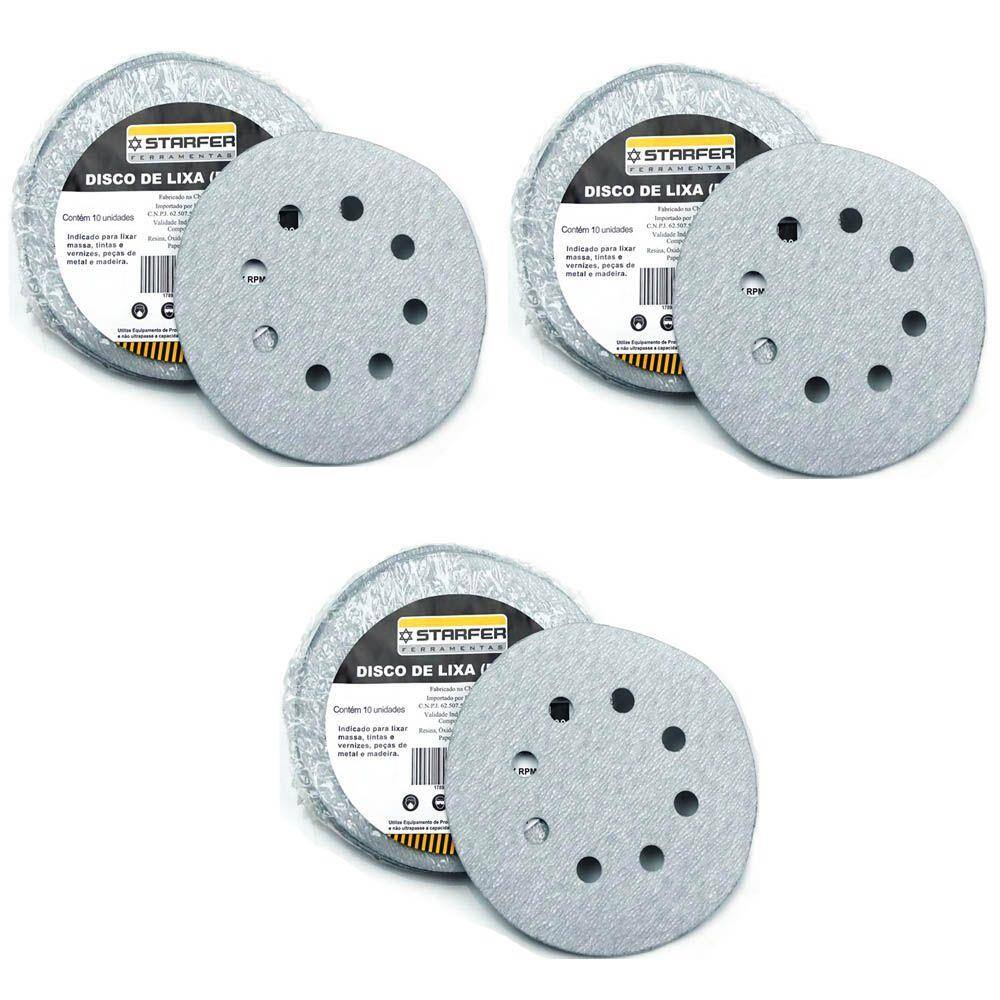 Kit 30 Disco De Lixa Branco 150mm Grão 80/220/320 Starfer