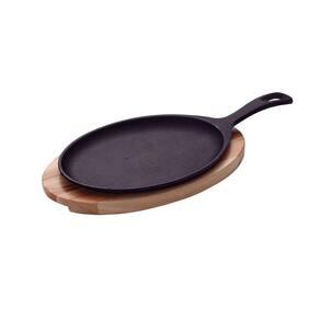 Tábua para Churrasco Tramontina Mix Gril Oval em Ferro Fundido com Base em Madeira Teca com Cabo 30,5 x 18,5 cm Tramontina