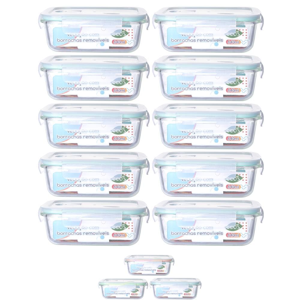 Jogo 10 Pote de Vidro Hermético Marmita Tampa 4 Travas 640ml