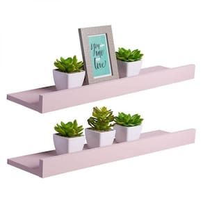 Kit 2 Prateleiras Porta Quadros 100 X 10cm Rosa Claro Suporte Invisível