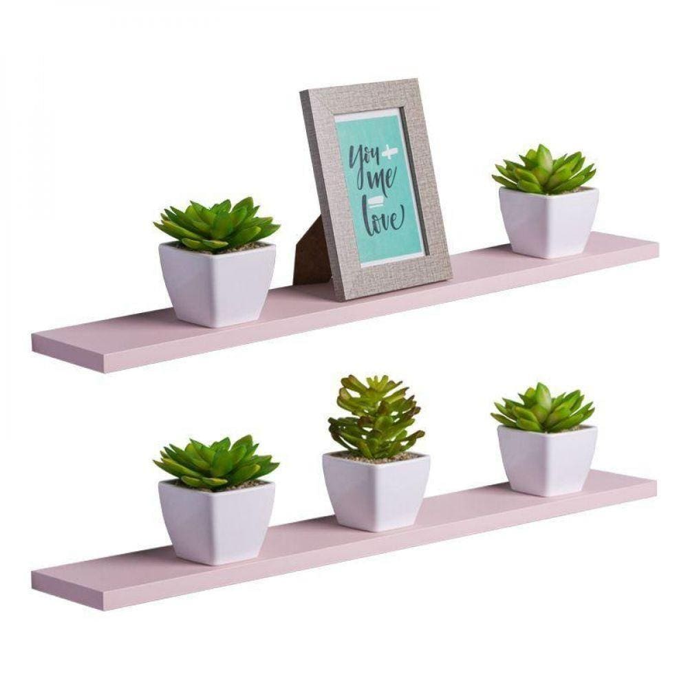 Kit 2 Prateleiras 70 X 20cm Rosa Claro Suporte Invisível