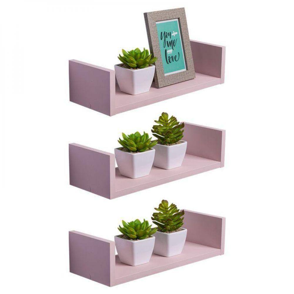 Kit 3 Prateleiras U 30 X 10cm Rosa Claro Suporte Invisível