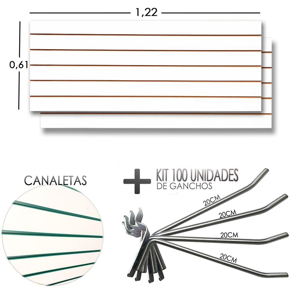 2 Paineis Canaletado - 1,22 x 0,61 + 100 Gancho 20cm + Canaletas VERDE