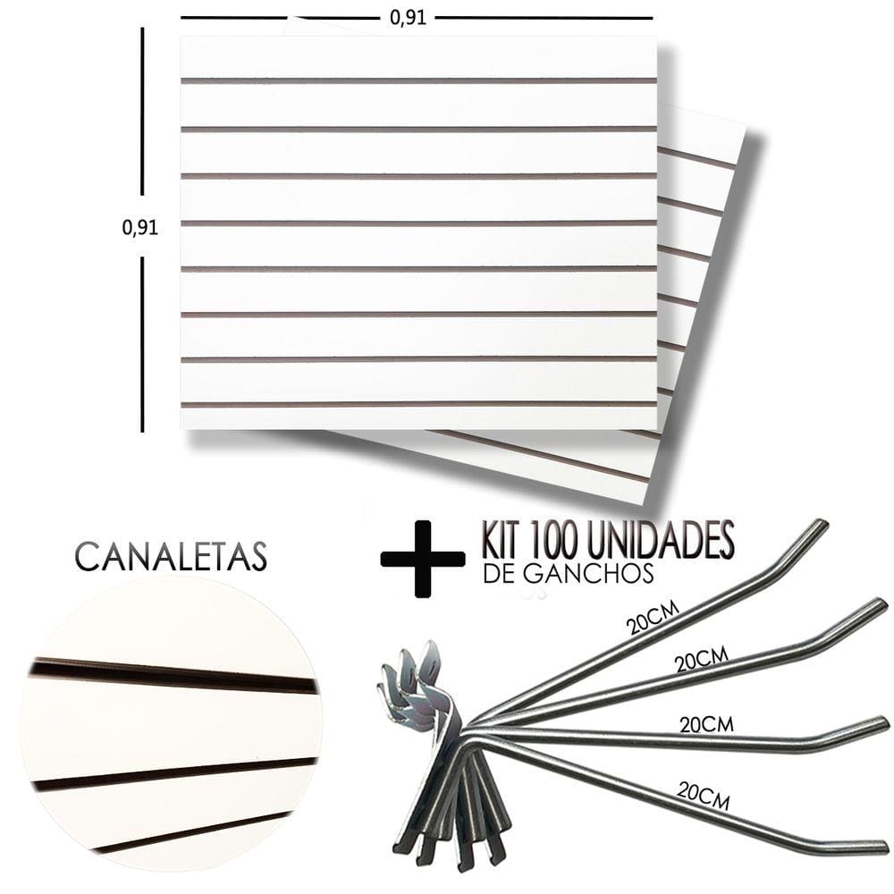2 Paineis Canaletado - 0,91 x 0,91 + 100 Gancho 20cm + Canaletas PRETO