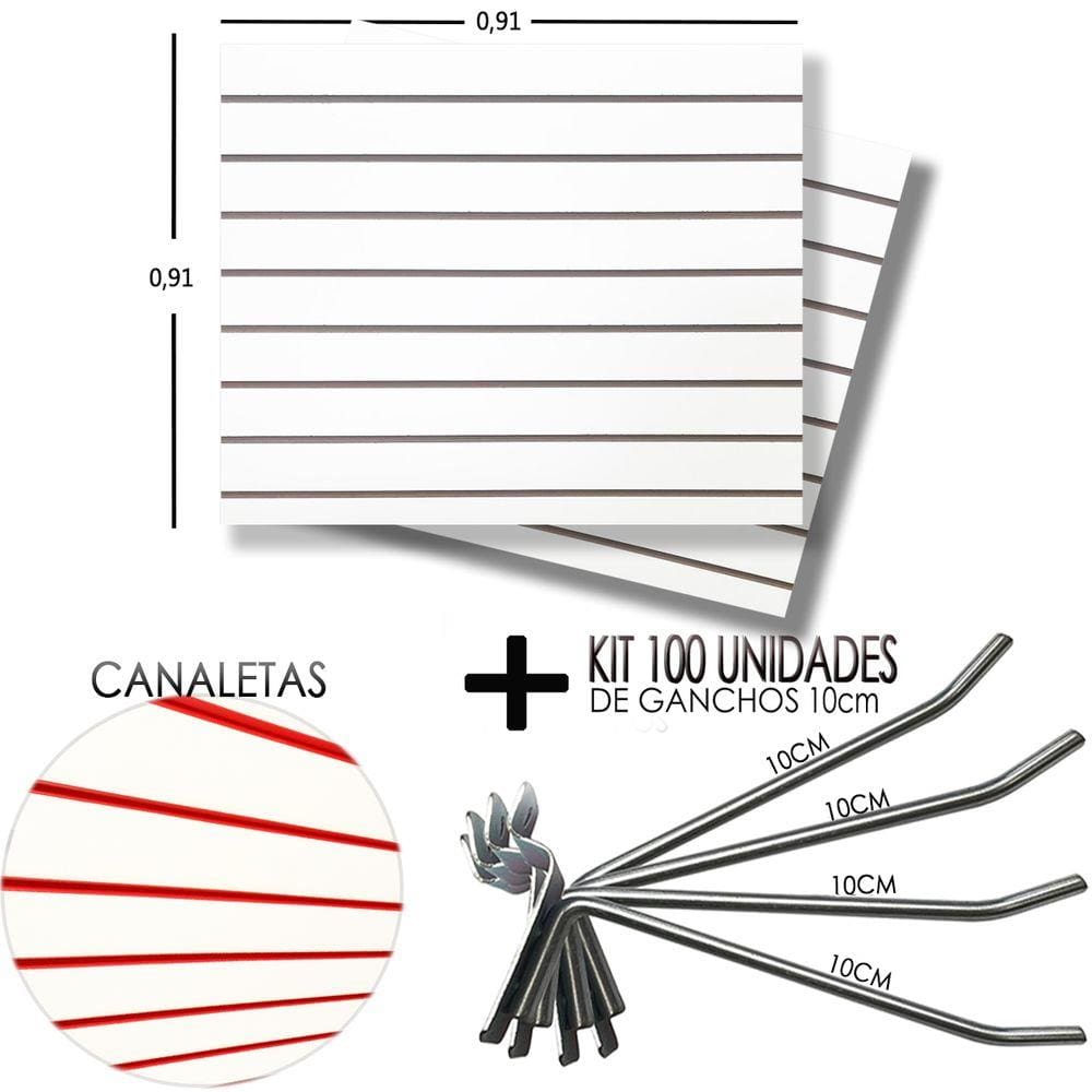2 Paineis Canaletado - 0,91 x 0,91 + 100 Gancho 10cm + Canaletas VERMELHO
