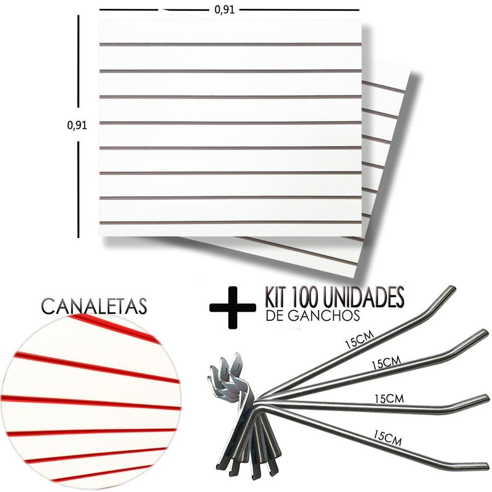 2 Paineis Canaletado - 0,91 x 0,91 + 100 Gancho 15cm + Canaletas VERMELHO