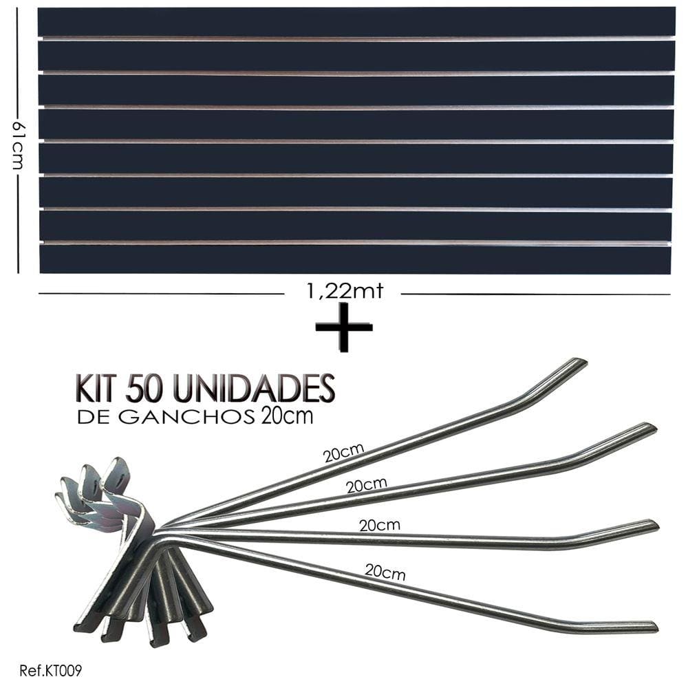 Painel Canaletado Preto -1,22 x 0,61 + 50 und Gancho 20cm