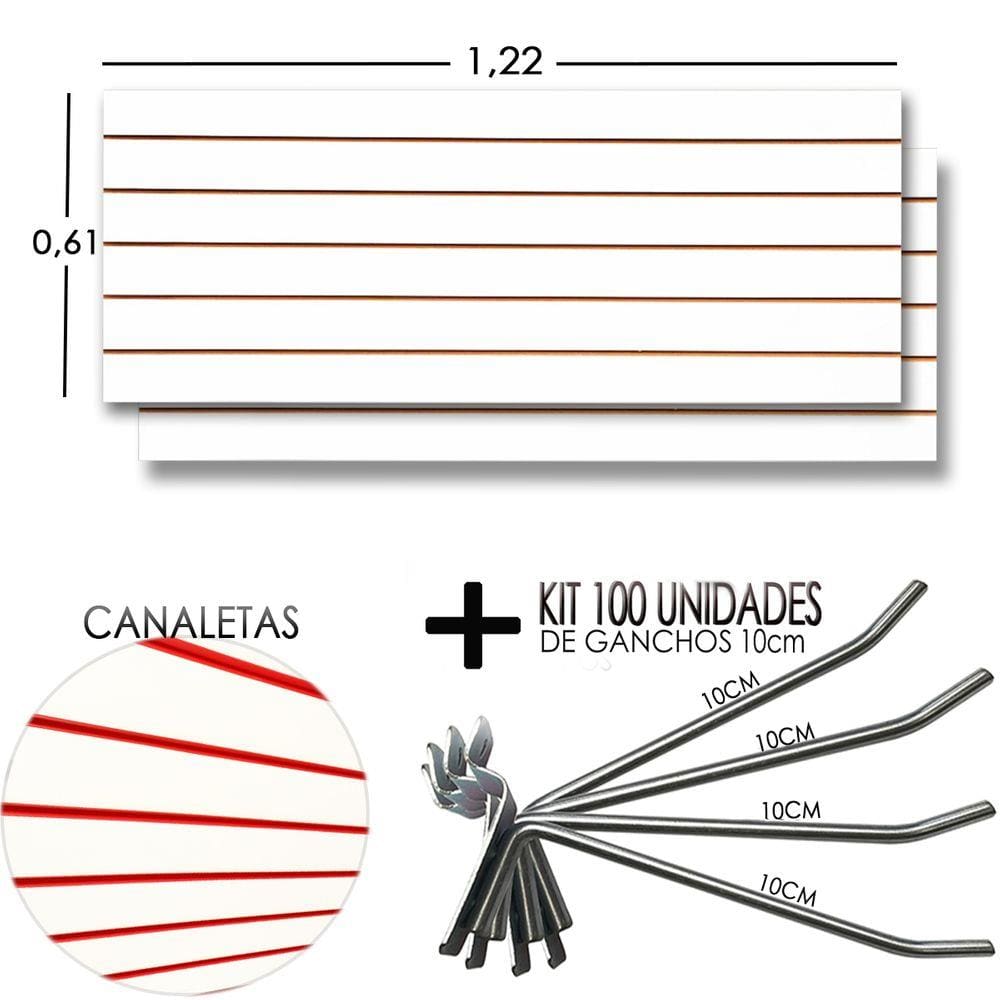 2 Paineis Canaletado -1,22 X 0,61 + 100 Gancho 10cm + Canaletas VEMELHA