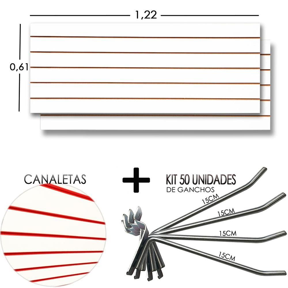 2 Paineis Canaletado Preto -1,22 x 0,61 + 50 Gancho 15cm + Canaletas VERMELHO