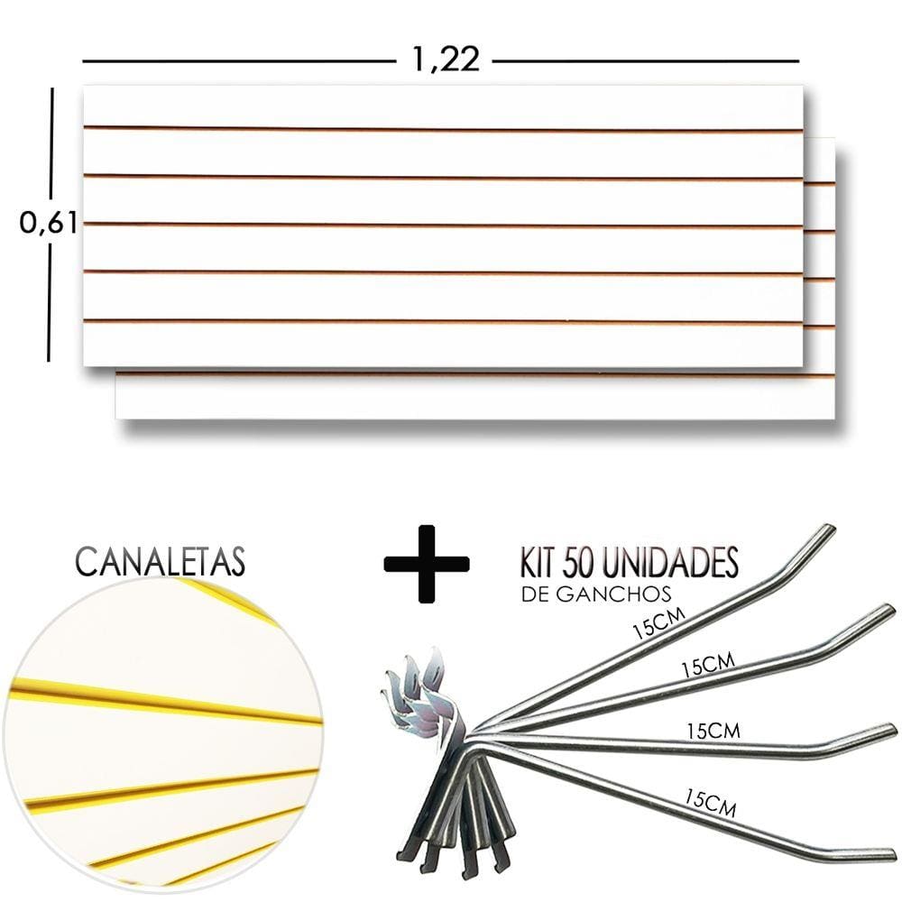 2 Paineis Canaletado - 1,22 x 0,61 + 50 Gancho 15cm + Canaletas AMARELA