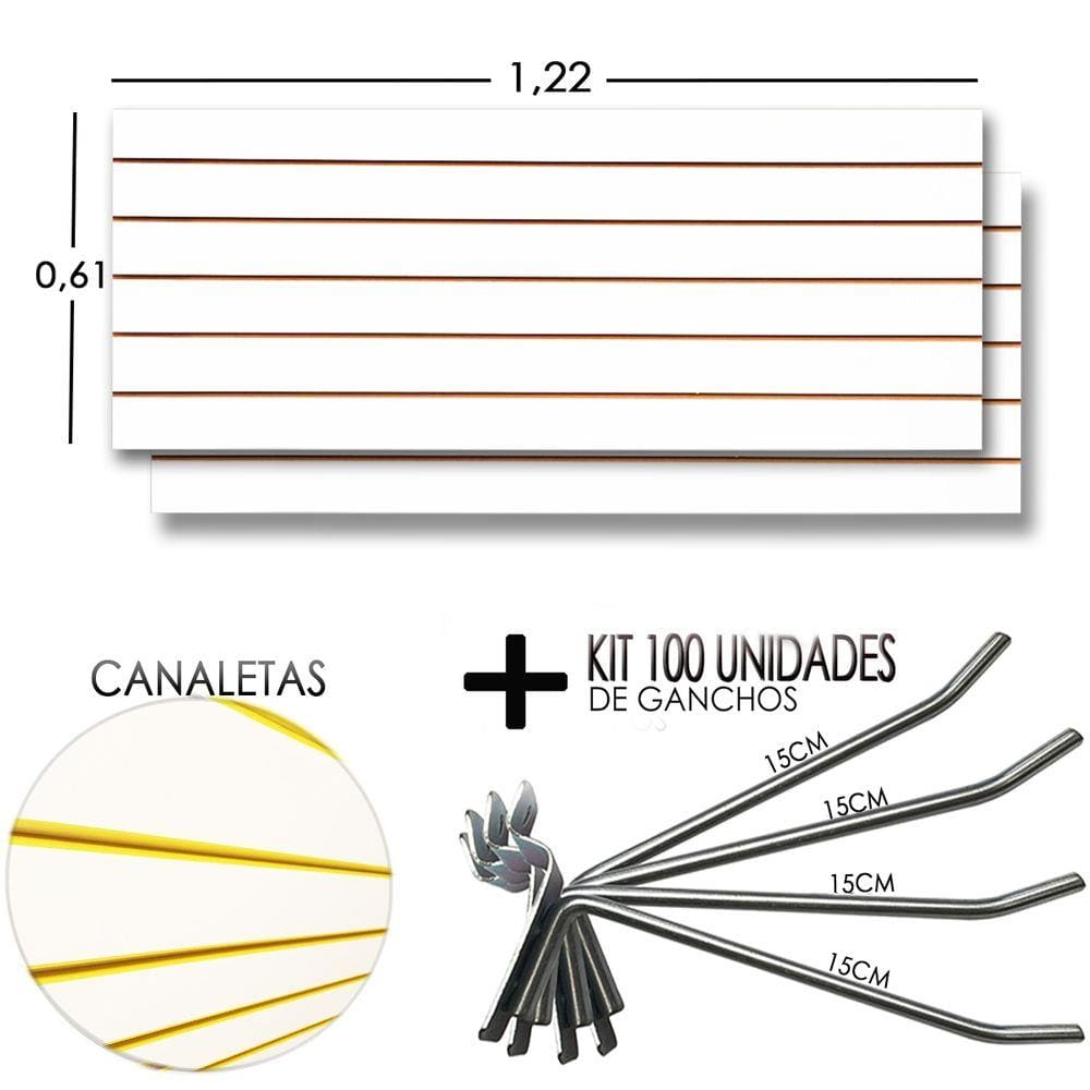 2 Paineis Canaletado - 1,22 X 0,61 + 100 Gancho 15cm + Canaletas AMARELO