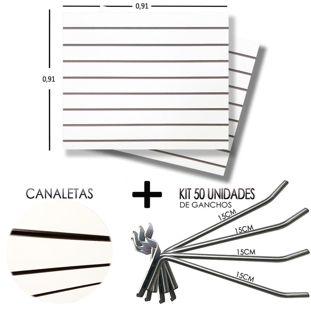 2 Paineis Canaletado - 0,91 x 0,91 + 50 Gancho 15cm + Canaletas PRETO