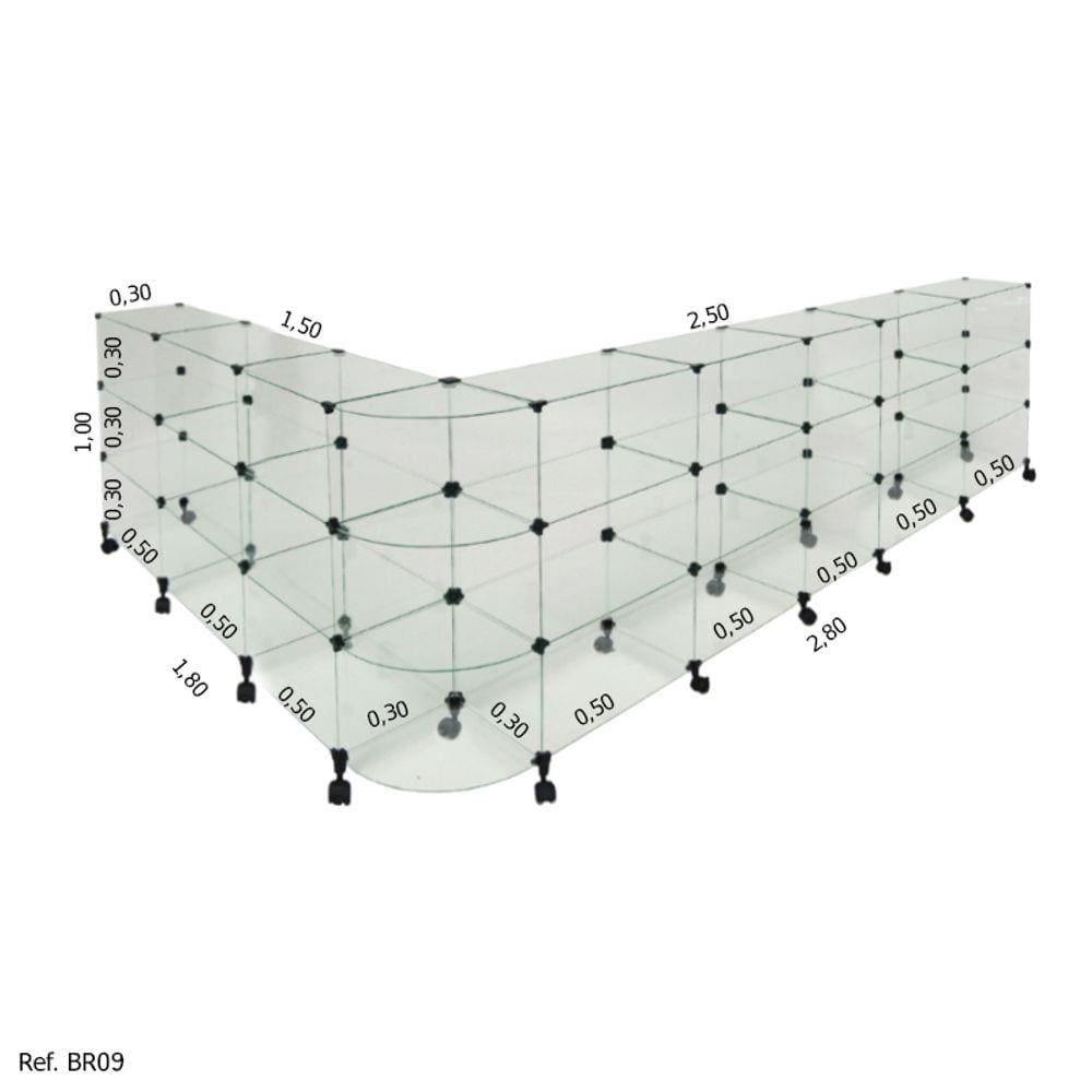 Balcão L Raio Invertido e Rodízios - 2,50 x 1,00 x 1,50