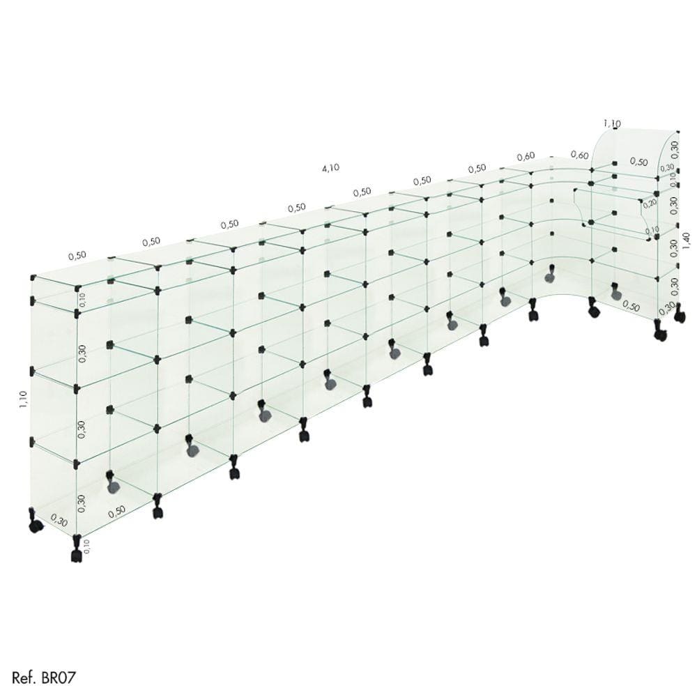 Balcão L Modulado com Caixa e Rodízio 4,10 x 1,10 x 1,10