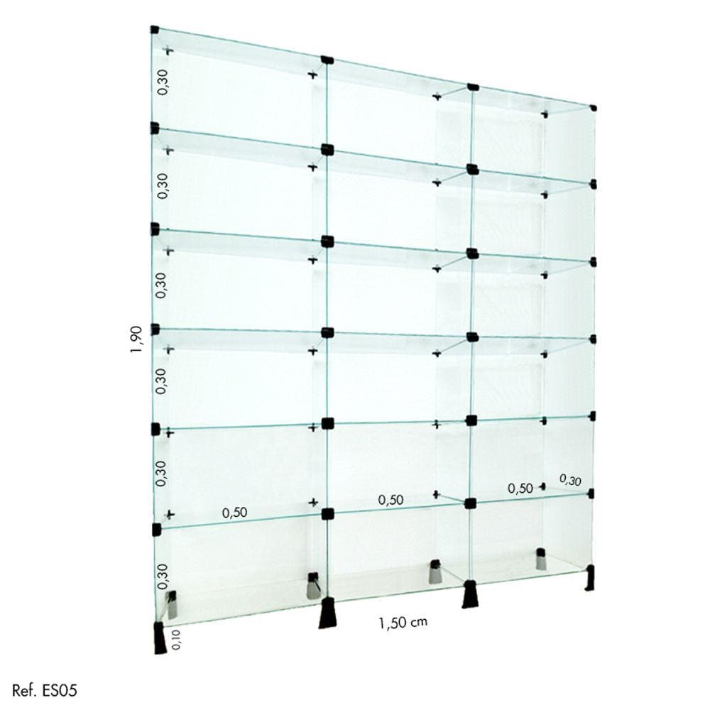 Estante de Vidro Modulado - 1,50 x 1,90 X 0,30