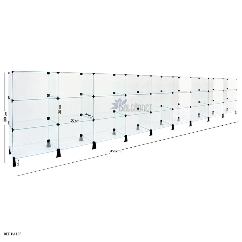 Balcão de Atendimento Modulado em Vidro - 4,50 x 1,00 x 0,40
