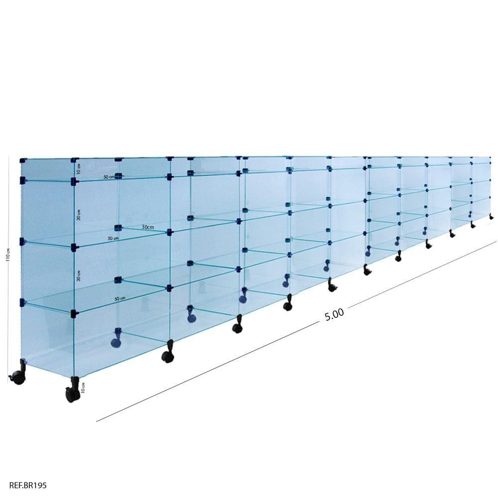 Balcão de Atendimento Modulado em Vidro com Rodízios - 5,00 x 1,10 x 0,30