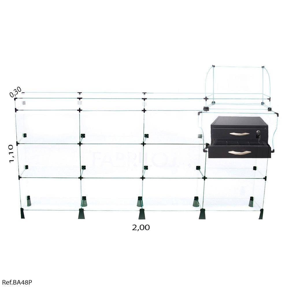 Balcão de Atendimento Caixa Modulado em Vidro + Gaveta Dupla Preto - 2,00 x 1,10 x 0,30