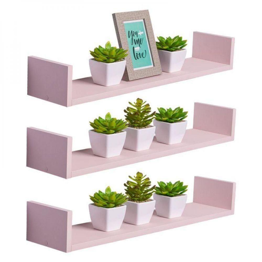 Kit 3 Prateleiras U 100 X 15cm Rosa Claro Suporte Invisível