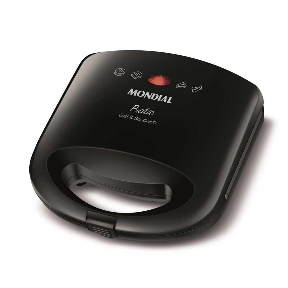 imagem-Grill e Sanduicheira Mondial Pratic 2 em 1 SN-01 Preto 127V - 110V