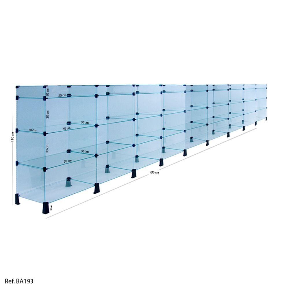 Balcão de Atendimento Modulado em Vidro - 4,50 x 1,10 x 0,30