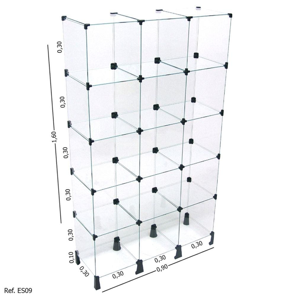 Estante de Vidro Modulado - 0,90 x 1,60 x 0,30