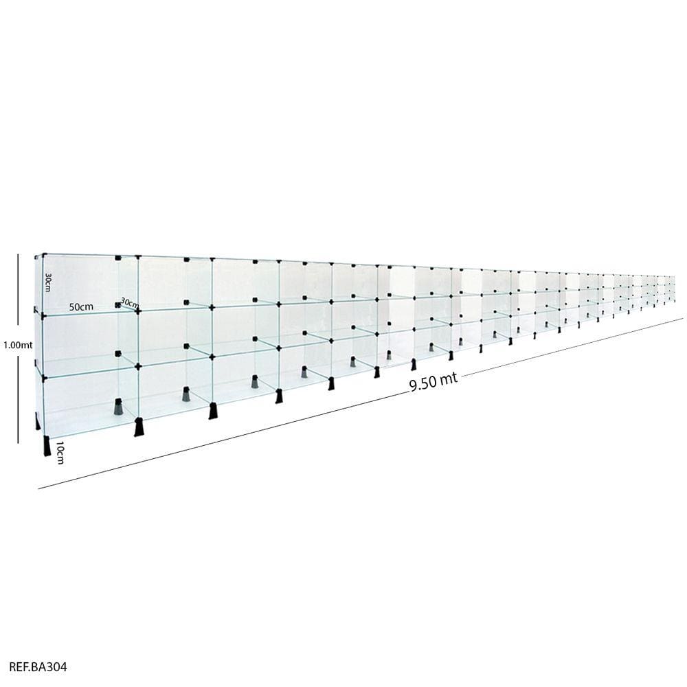 Balcão de Atendimento Modulado em Vidro - 9,50 x 1,00 x 0,30