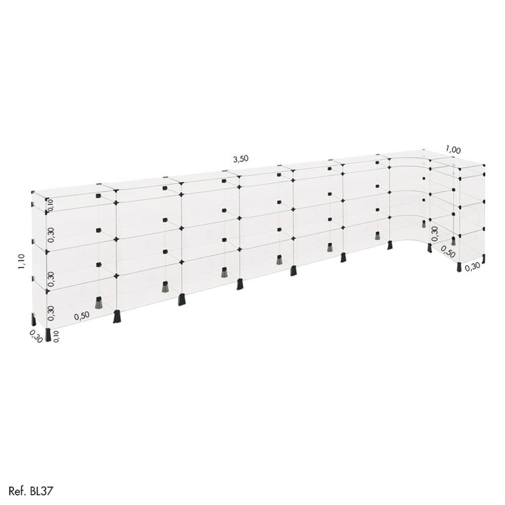 Balcão de Atendimento L Modulado em Vidro 3,50 x 1,10 x 1,00