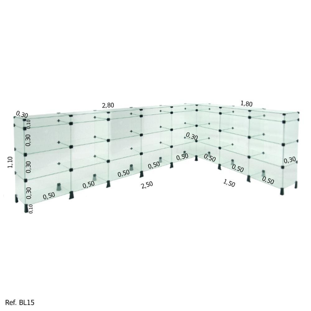 Balcão L Invertido Porta Bijuterias - 2,50 x 1,10 x 1,50