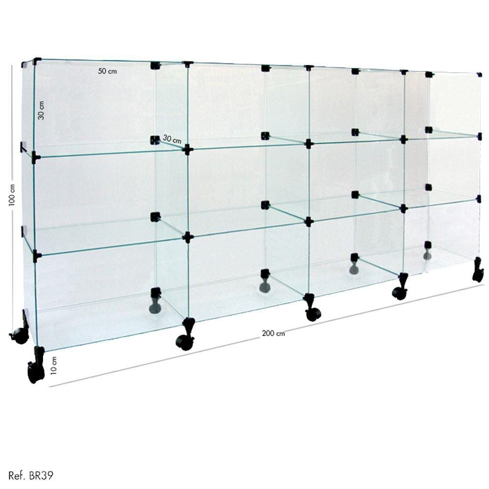 Balcão de Atendimento Modulado em Vidro com Rodízios - 2,00 x 1,00 x 0,30