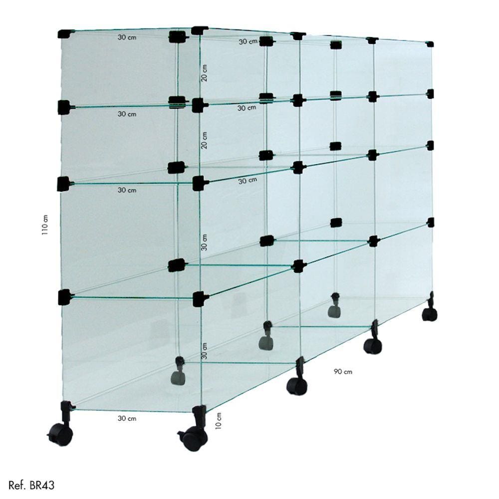Balcão de Atendimento Modulado em Vidro com Rodízios - 0,90 x 1,10 x 0,30