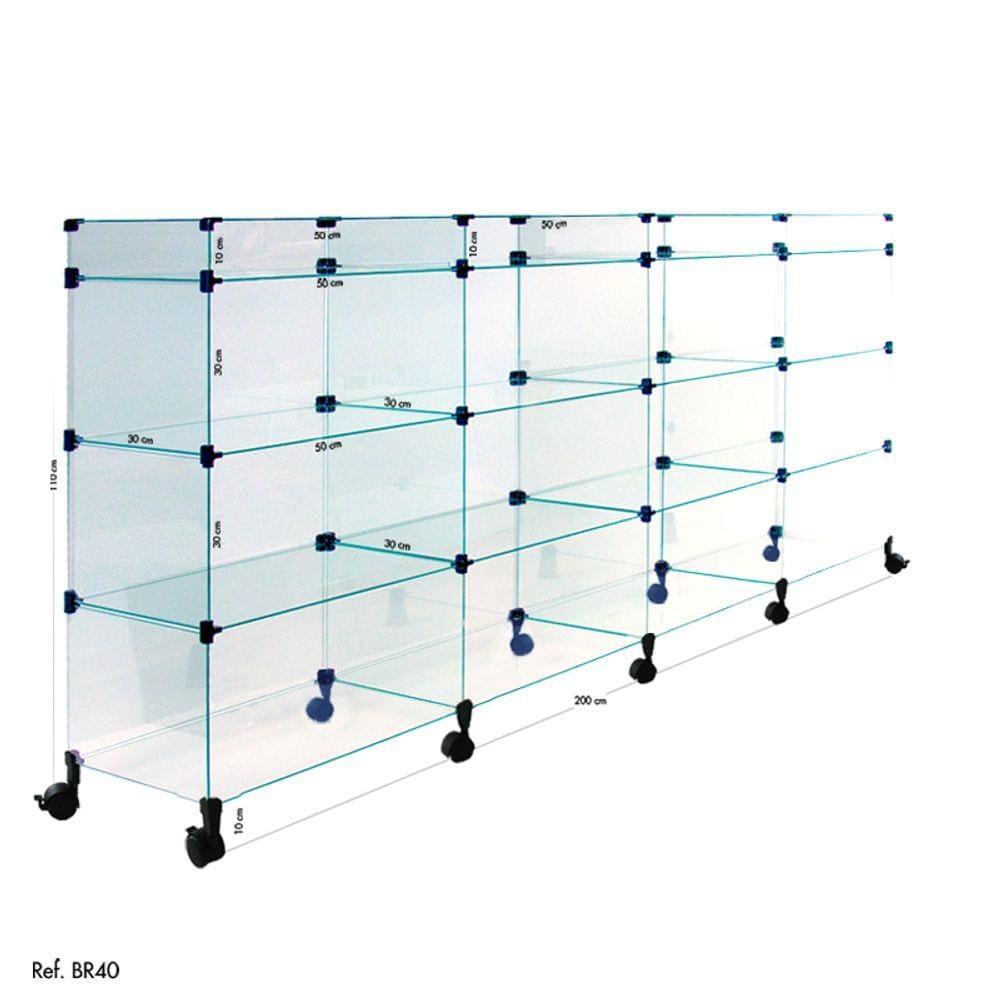 Balcão de Atendimento Modulado em Vidro com Rodízios - 2,00 x 1,10 x 0,30