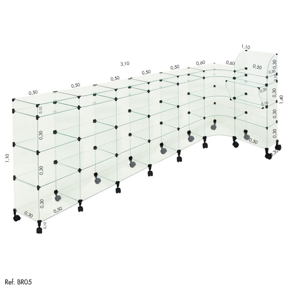 Balcão L Modulado com Caixa e Rodízio 3,10 x 1,10 x 1,10