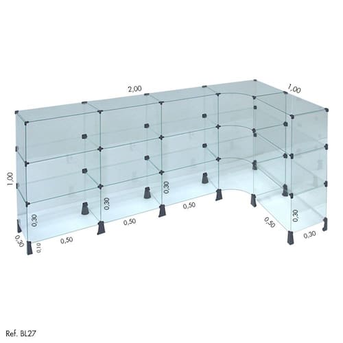 Balcão de Atendimento L Modulado em Vidro 2,00 x 1,00 x 1,00