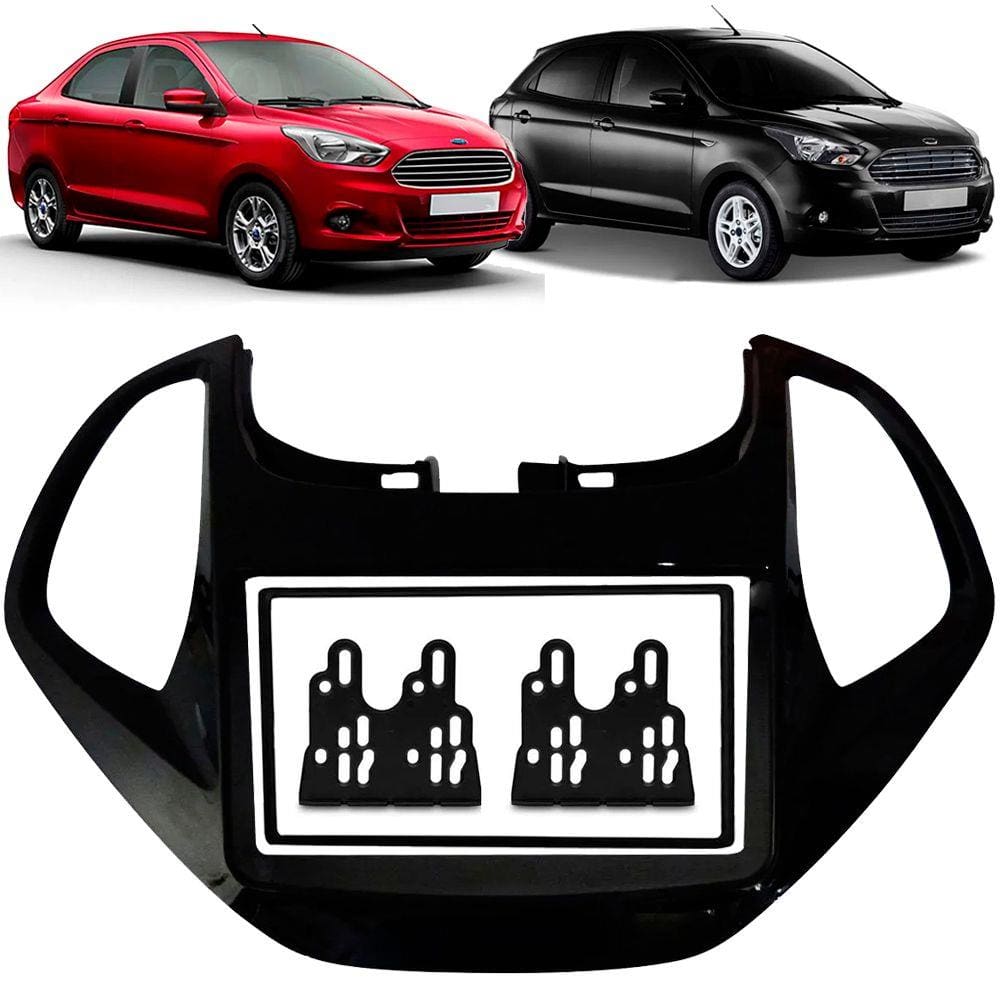 Moldura de Painel 2 Din 7” Polegadas Ford Ka Hatch e Sedan 2015 2016 2017 2018 Com Computador Bordo - Black Piano
