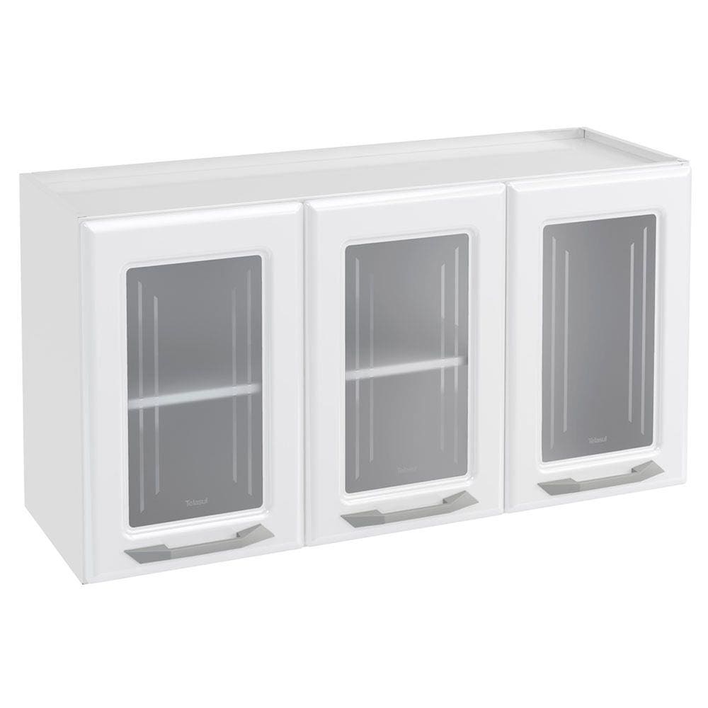 Armário Aéreo Cozinha Topázio 3 Portas Com Vidro Branco - Telasul