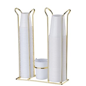 Organizador Porta Copos Descartaveis 200ML E 50/80ML Com Mexedor Dourado e Branco