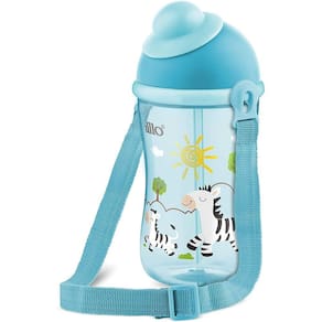 Copo Cantil Decorado Canudo Silicone Lillo 390 ml Azul