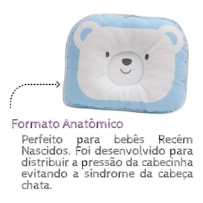 Travesseiro Anatômico Ursinho Macio Sono Tranquilo Bebê Azul