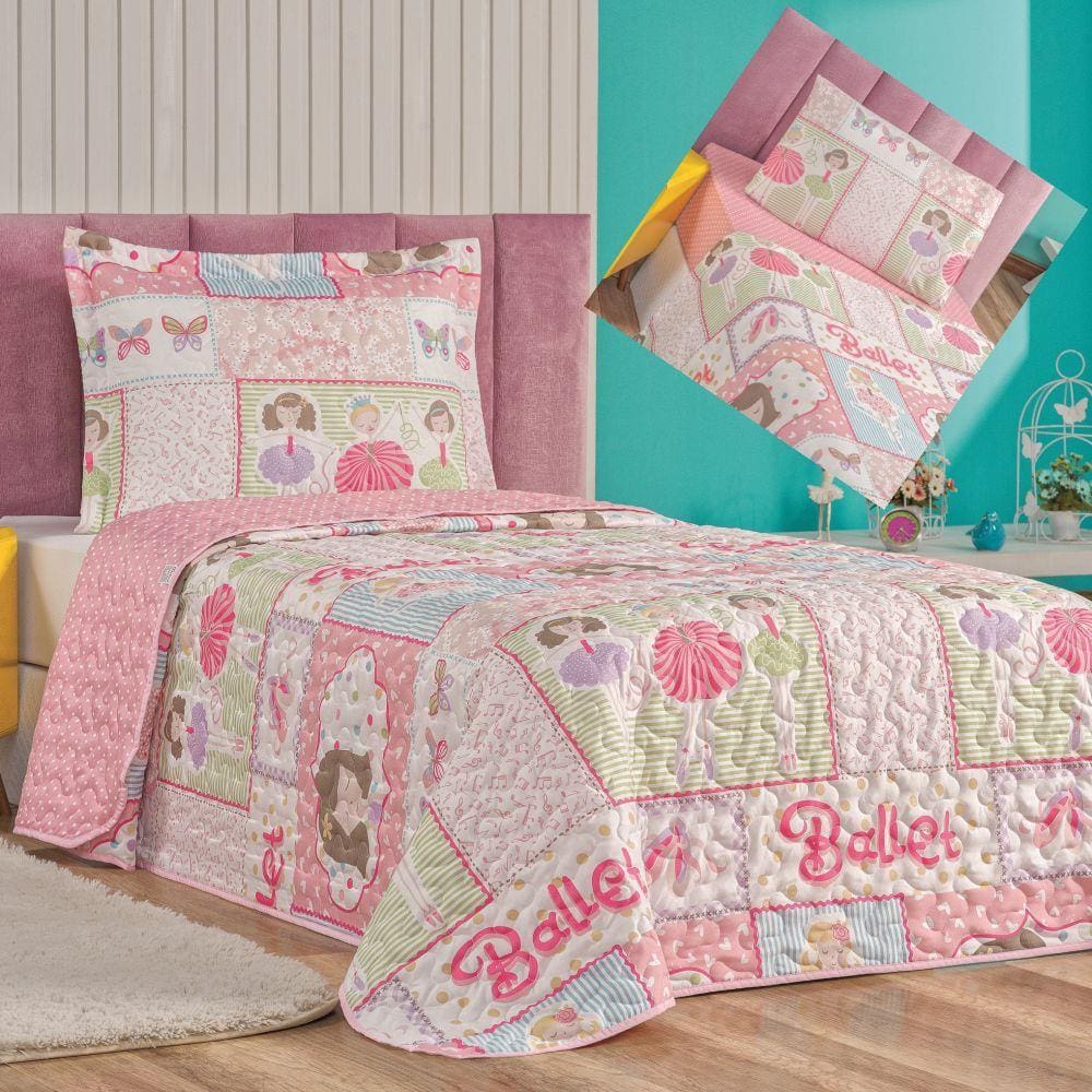 Kit Cobre Leito Solteiro e Lençol 5 Peças Bailarina