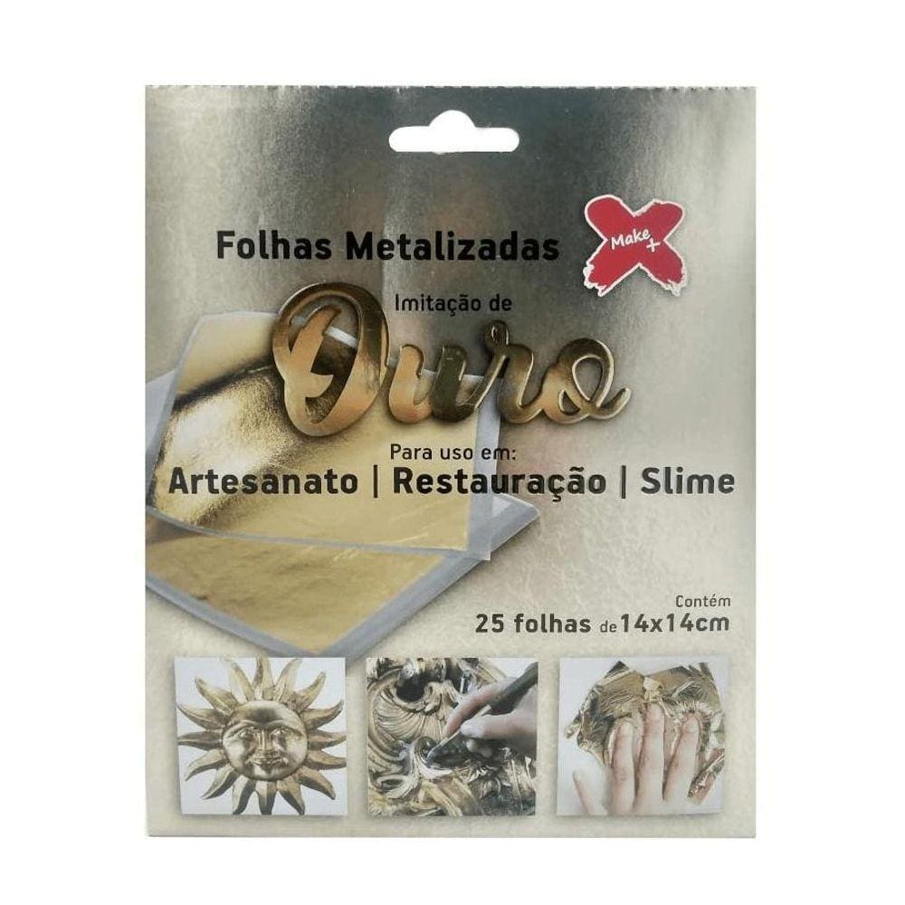 Folhas Metalizadas Ouro C/25 Folhas Make +