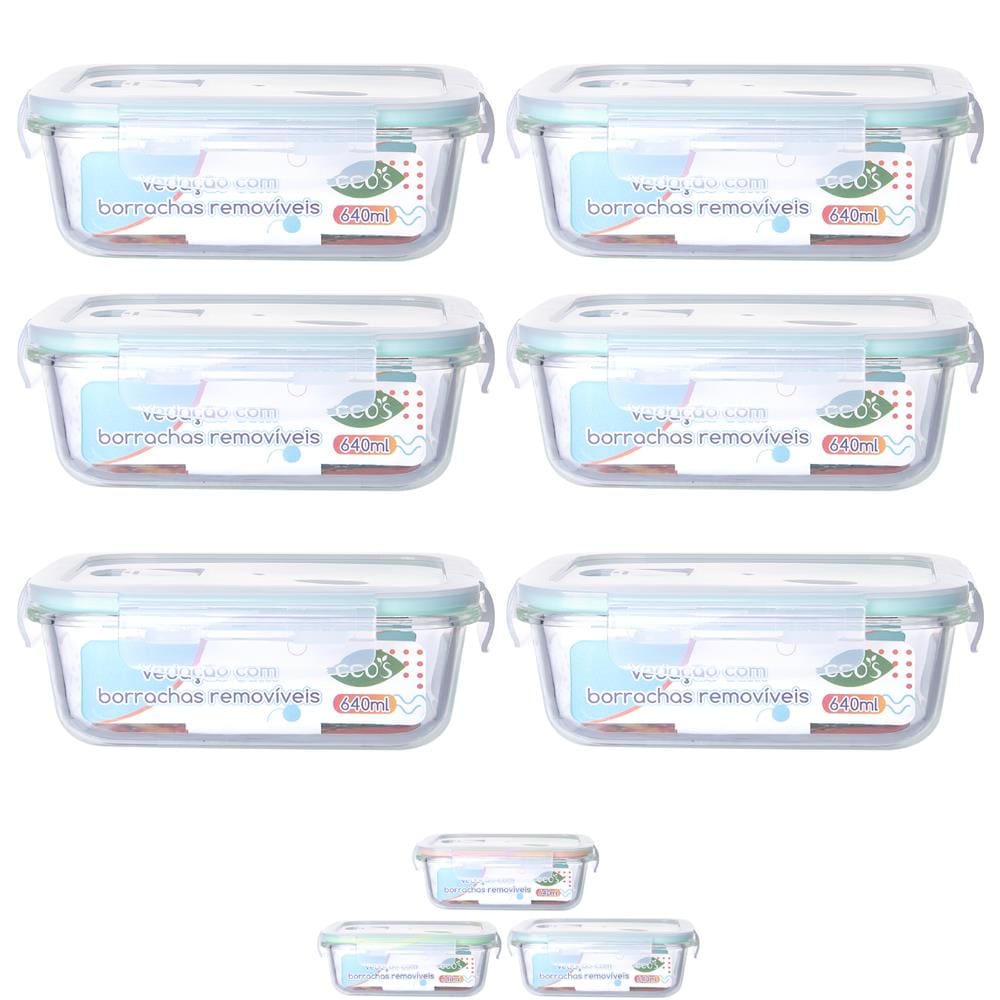 Conjunto 6 Potes 640ml Vidro Hermético 4 Travas Marmita