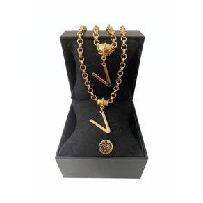 Colar + Pulseira Elo Português Grosso 6mm Letra "V"