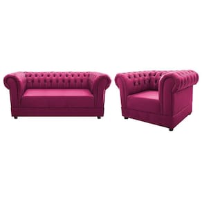 Kit Poltrona e Namoradeira Chesterfield Ana Suede Pink