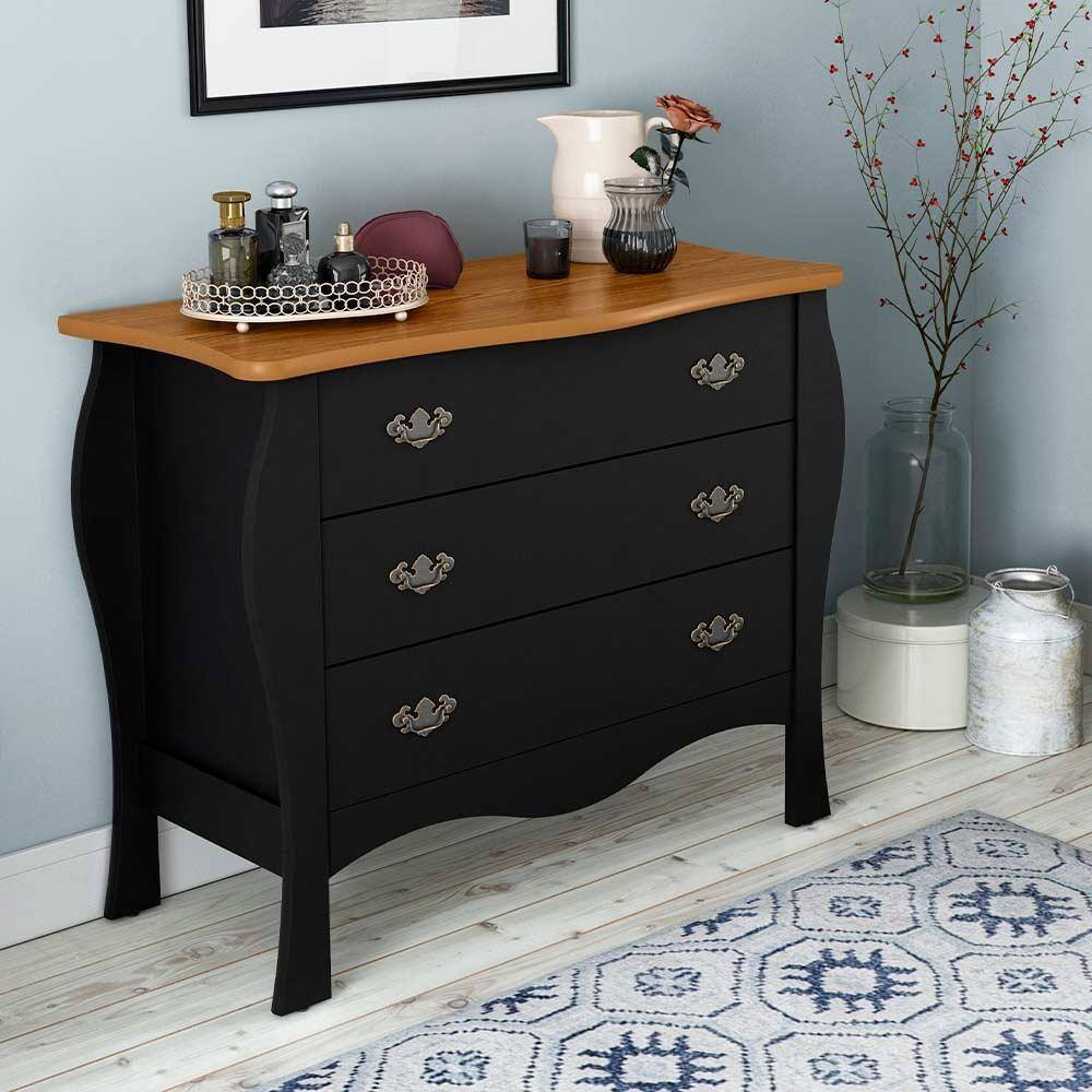 Comoda MDF Preto Acetinado Camaru Liz Patrimar - Preto