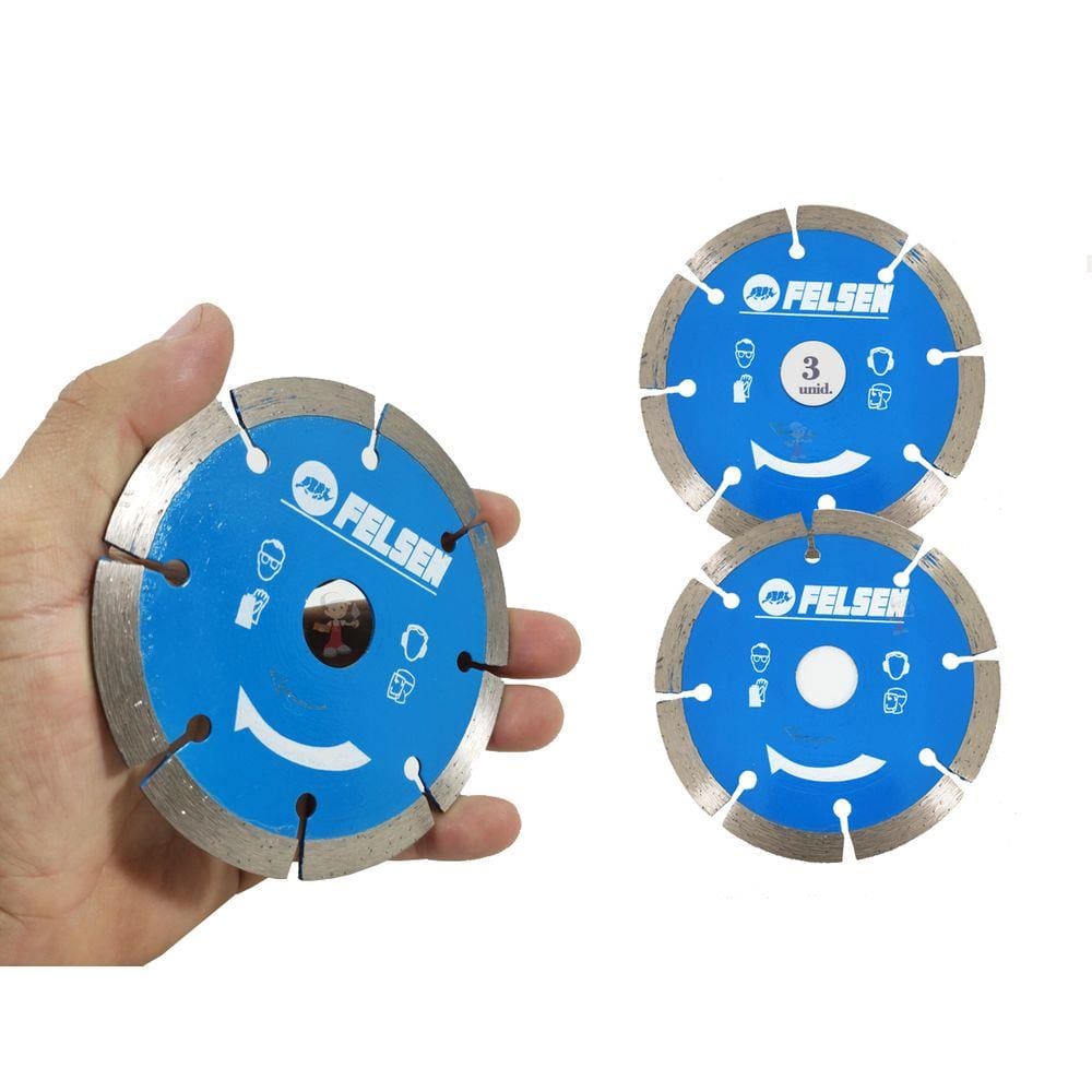 Kit 3 Discos diamantado para cortes em Concreto alvenarias pedras abrasivas e contrapisos preciso e com exelente rendimento - felsen