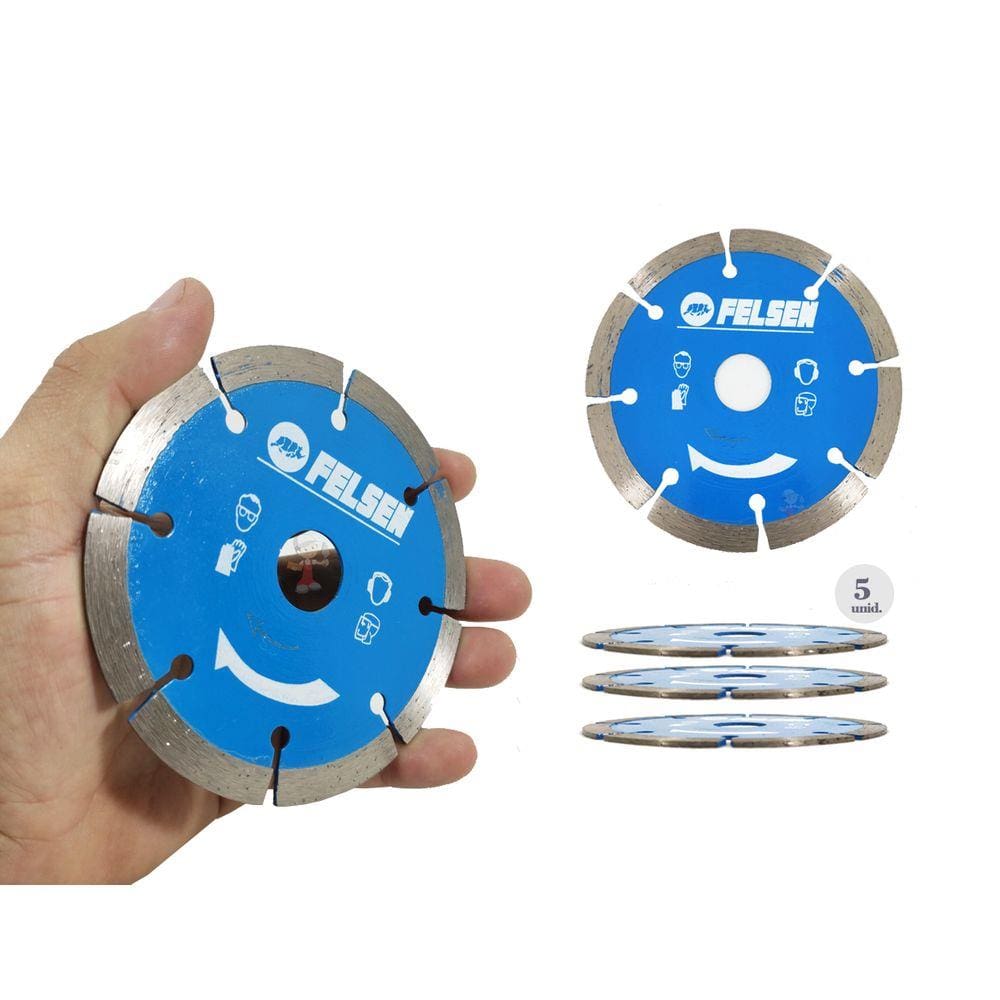 Kit 5 Discos diamantado para cortes em Concreto alvenarias pedras abrasivas e contrapisos preciso e com exelente rendimento - felsen